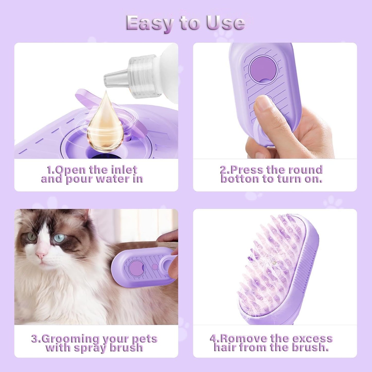 Cat Steam Brush For Shedding 3 In 1 Cat Steamy Brush Cleanser With Foldable Handle Pet Spa Brush For Cats Dogs Defur Comb For Cats Steam Brush For Cats Pet Spray Hair Removal Comb