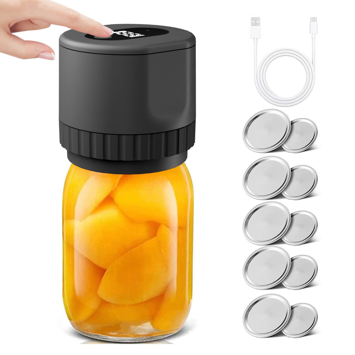 Electric Mason Jar Vacuum Sealer Kit Cordless Automatic Jar Sealer Kit for Food Storage and Fermentation with Wide-Mouth and Regular-Mouth Mason Jar Lids