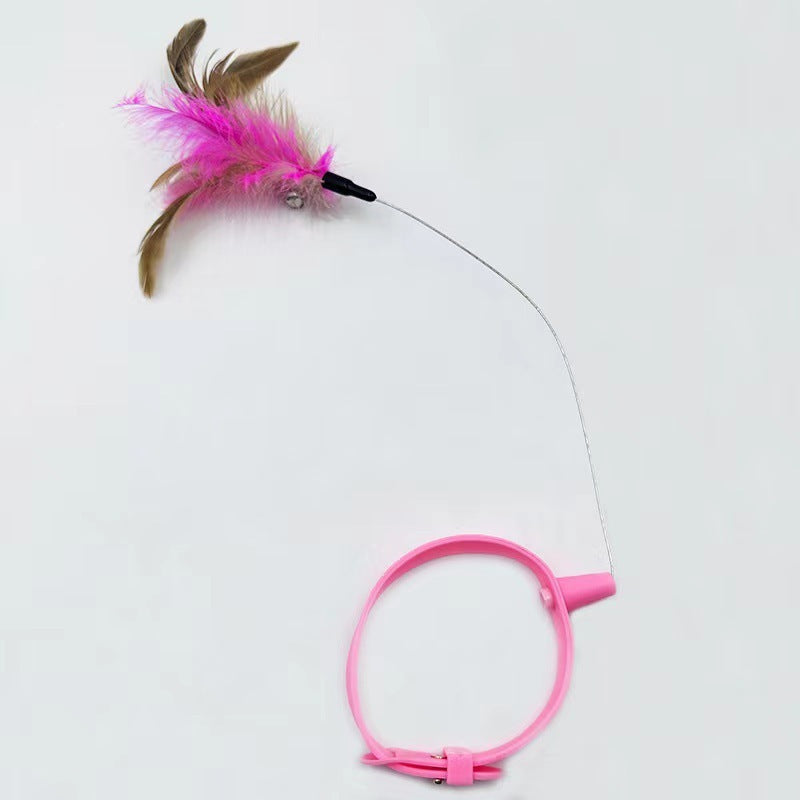 Cat Collar Toy Attached Silicone Cat Teasing Wand Adjustable Cat Feather Collar Toys With Bell Cat Interactive Teaser Toys