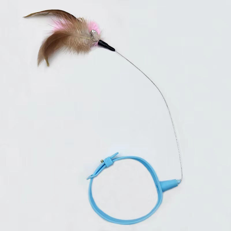 Cat Collar Toy Attached Silicone Cat Teasing Wand Adjustable Cat Feather Collar Toys With Bell Cat Interactive Teaser Toys