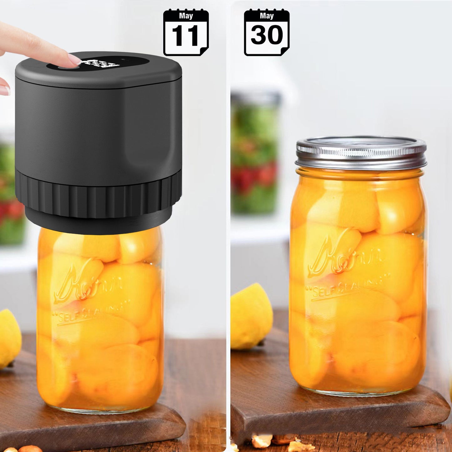 Electric Mason Jar Vacuum Sealer Kit Cordless Automatic Jar Sealer Kit for Food Storage and Fermentation with Wide-Mouth and Regular-Mouth Mason Jar Lids